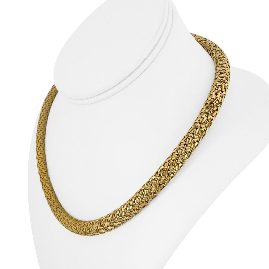 18k Yellow Gold 76g Solid Heavy Vintage Woven Mesh Necklace Italy 18"
