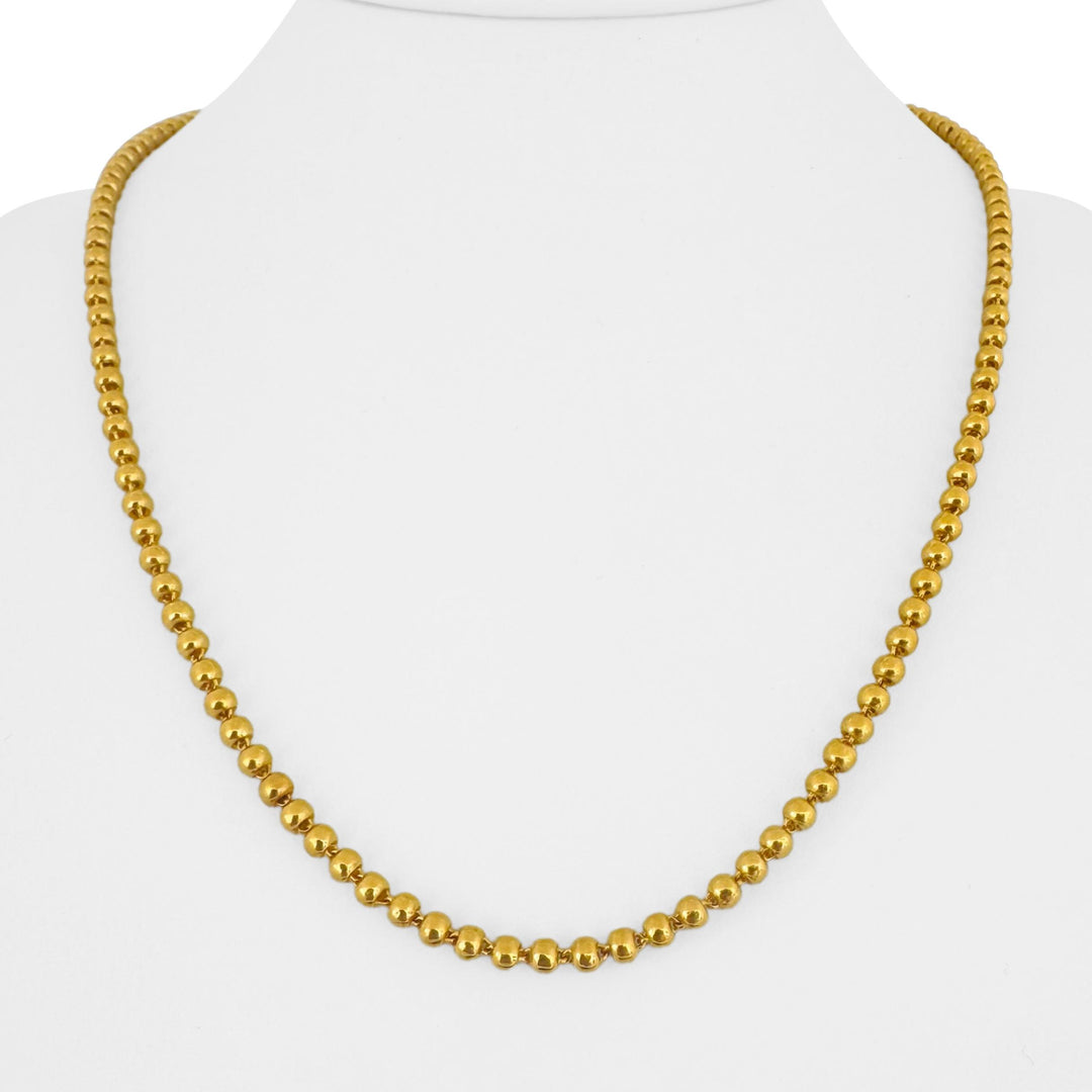 24k Pure Yellow Gold 24.8g Solid Heavy 3.5mm Ball Bead Necklace 20"