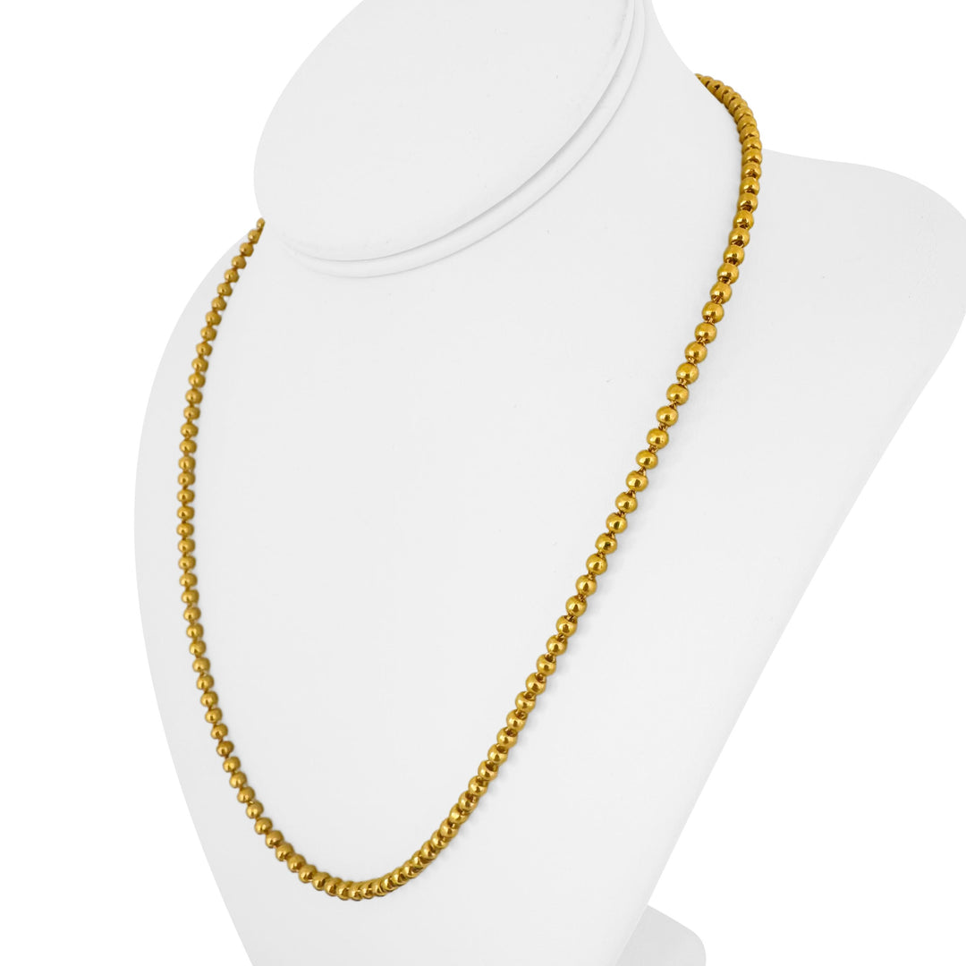 24k Pure Yellow Gold 24.8g Solid Heavy 3.5mm Ball Bead Necklace 20"