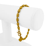 24k Pure Yellow Gold 11.8g Diamond Cut 4mm Barrel Link Heart Charm Bracelet 7"