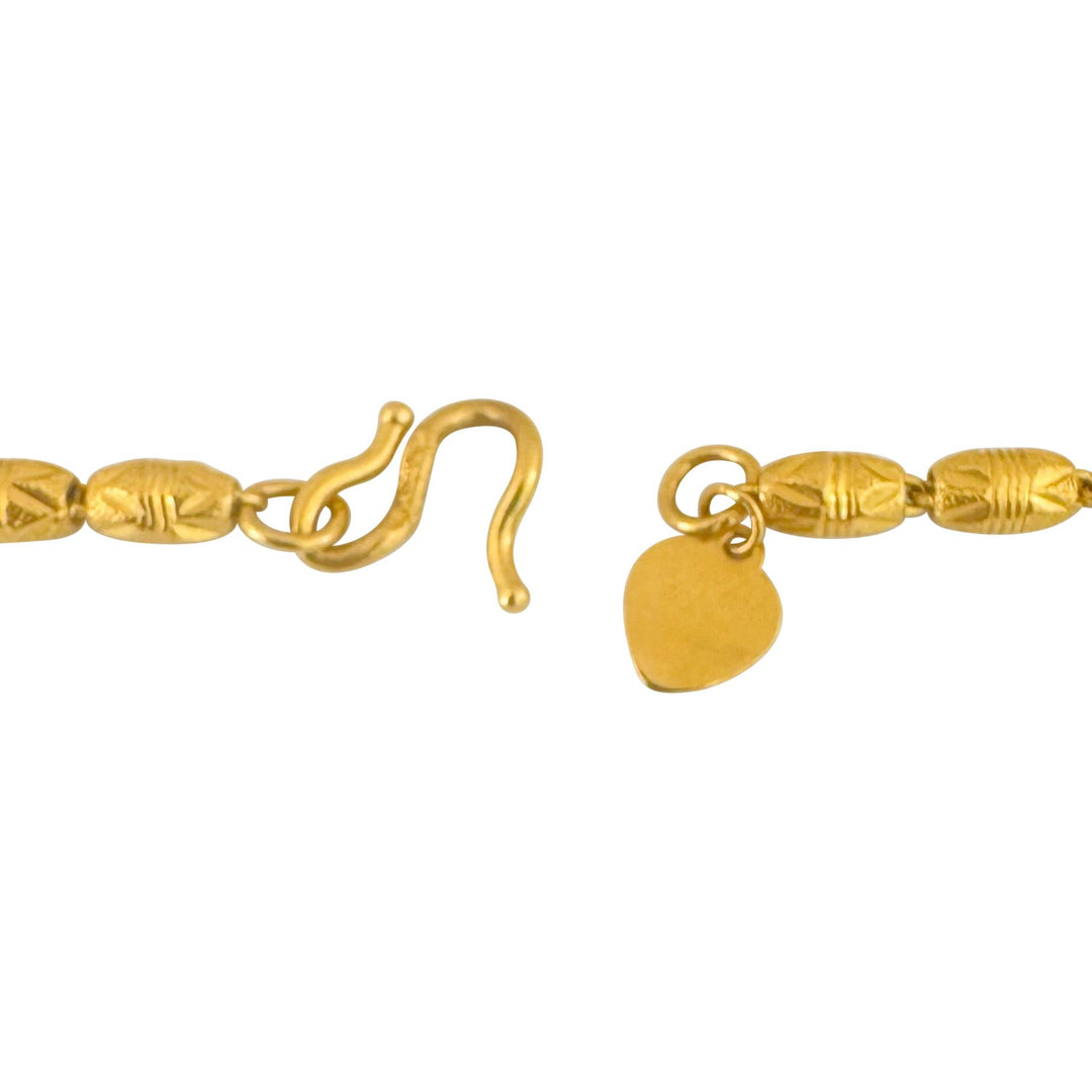 24k Pure Yellow Gold 11.8g Diamond Cut 4mm Barrel Link Heart Charm Bracelet 7"