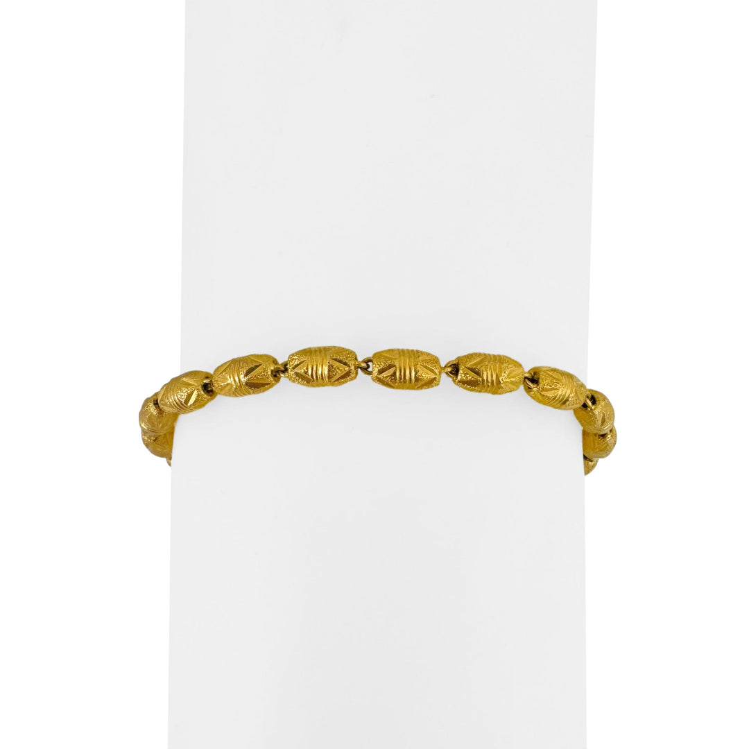 24k Pure Yellow Gold 11.8g Diamond Cut 4mm Barrel Link Heart Charm Bracelet 7"