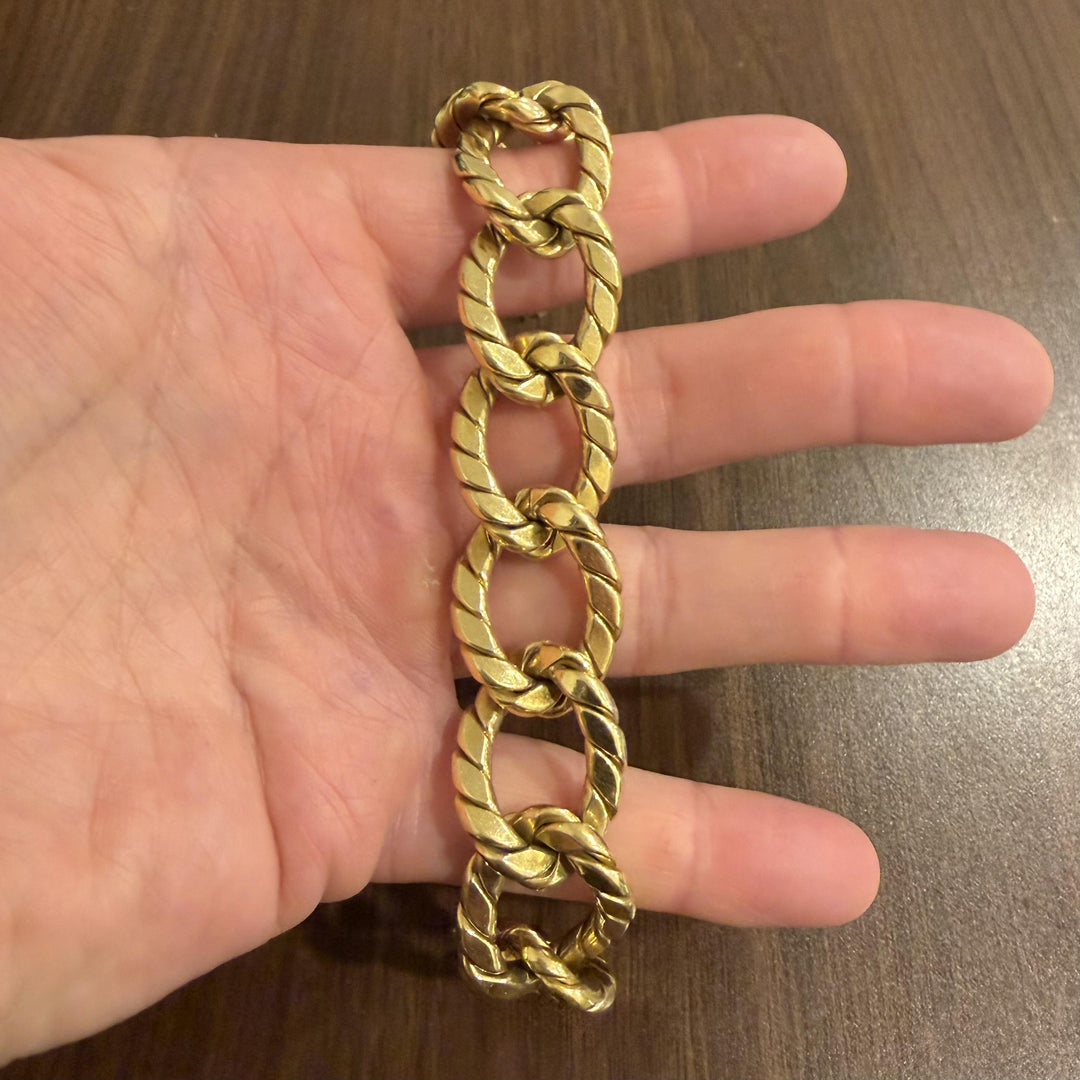 18k Yellow Gold 50.7g Vintage Heavy Thick 22mm Curb Link Bracelet Italy 8"