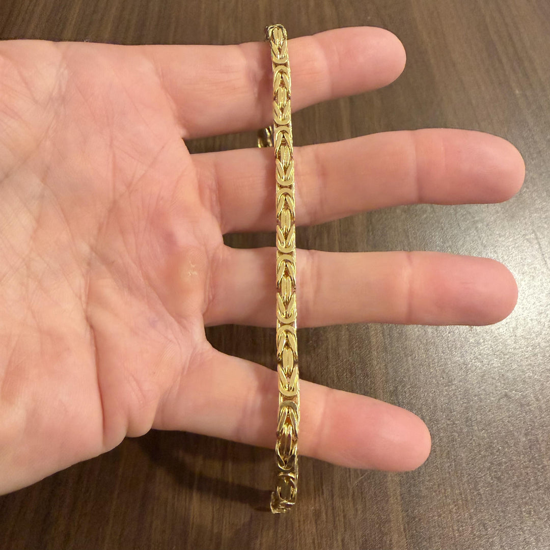 18k Yellow Gold 42.2g Solid Heavy Men's Squared Byzantine Link Bracelet Italy 9"