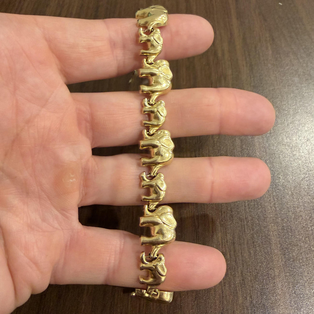 14k Yellow Gold 14g Ladies Polished Elephant Charm Link Bracelet 7.25"