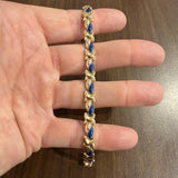 14k Yellow Gold 10.8g Ladies Blue Enamel Fancy Link Bracelet Italy 7.25"