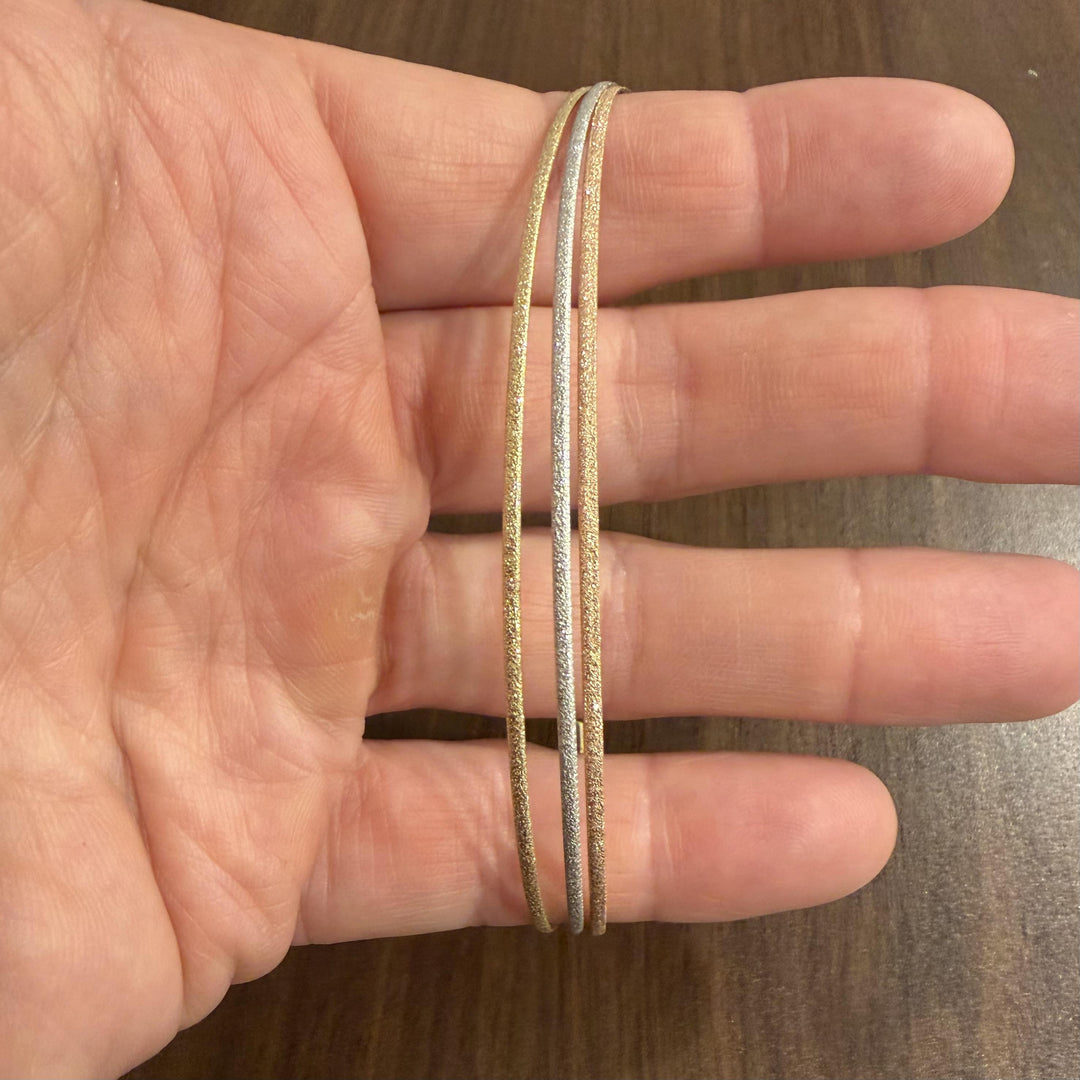 14k Yellow White and Rose Gold 7.5g Textured Three Strand Bracelet Italy 7"