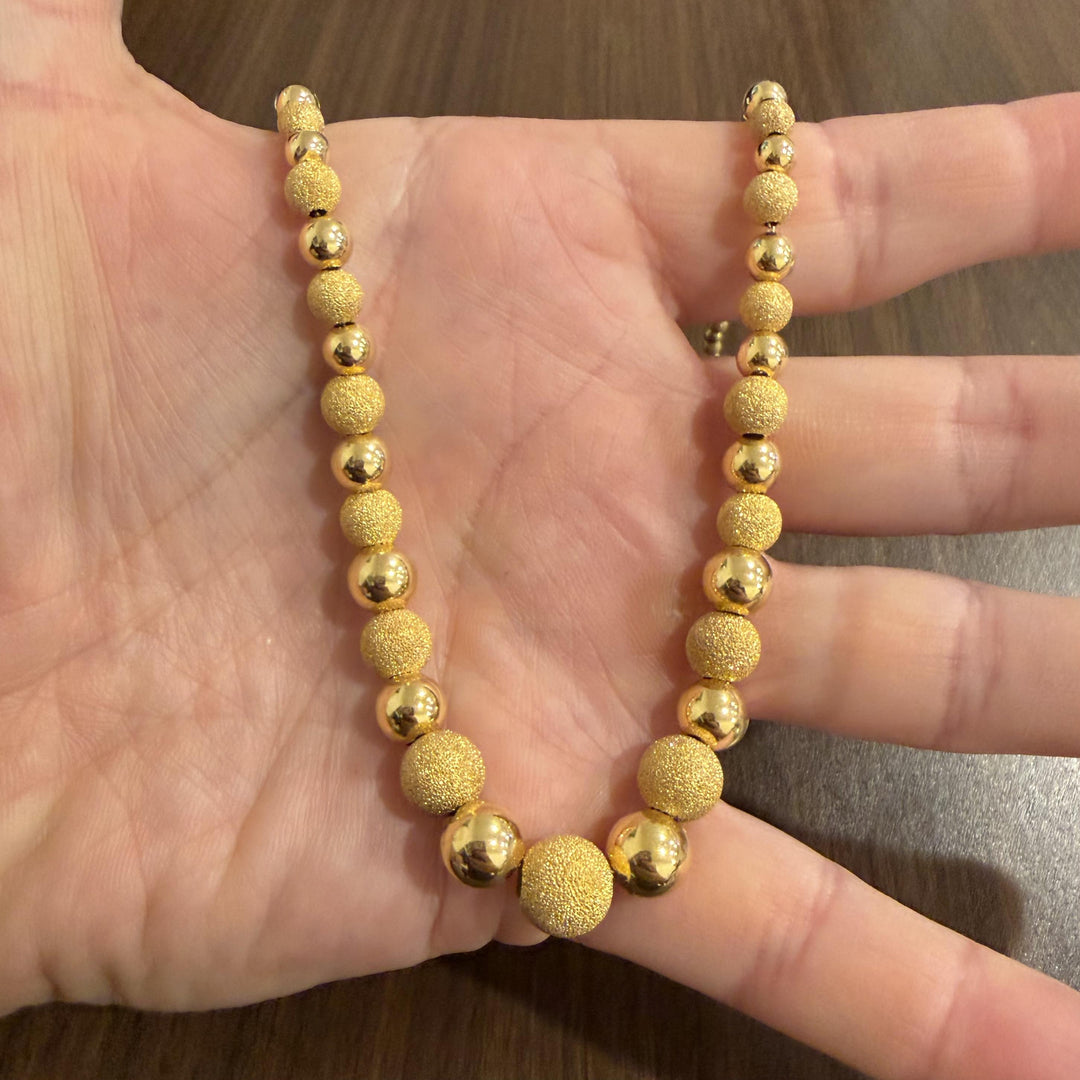 14k Yellow Gold 8.6g Polished & Textured Graduated Ball Bead Necklace Italy 17"
