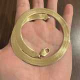 14k Yellow Gold 37.4g Solid Heavy Thick 10mm Herringbone Link Necklace Italy 16"