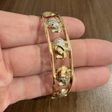 14k Yellow and White Gold 14g Ladies Elephant Motif Bangle Bracelet Italy 7"