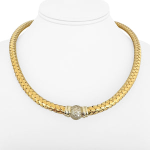 18k Yellow Gold and Diamonds 51.2g Vintage Woven Station Necklace Italy 18"