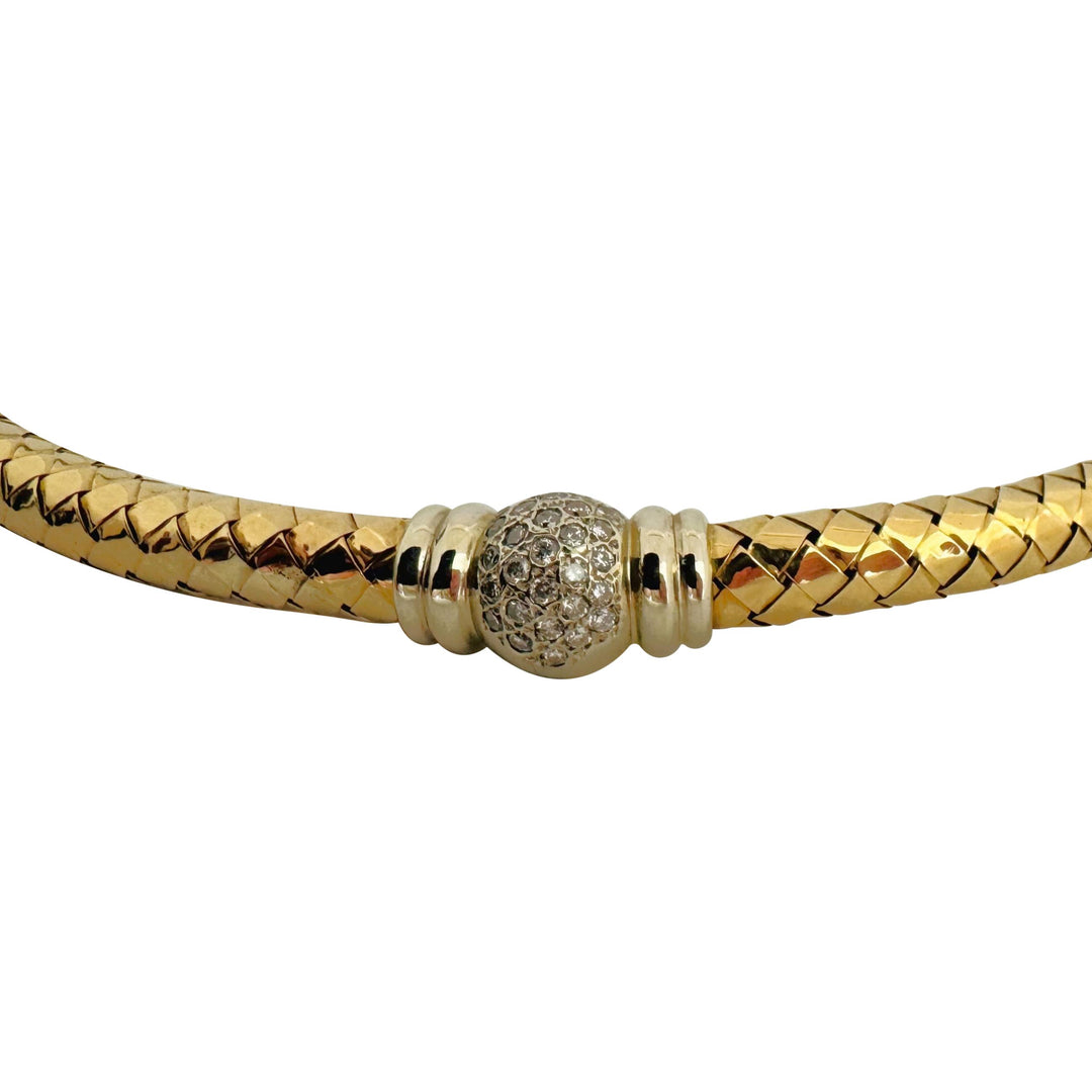 18k Yellow Gold and Diamonds 51.2g Vintage Woven Station Necklace Italy 18"