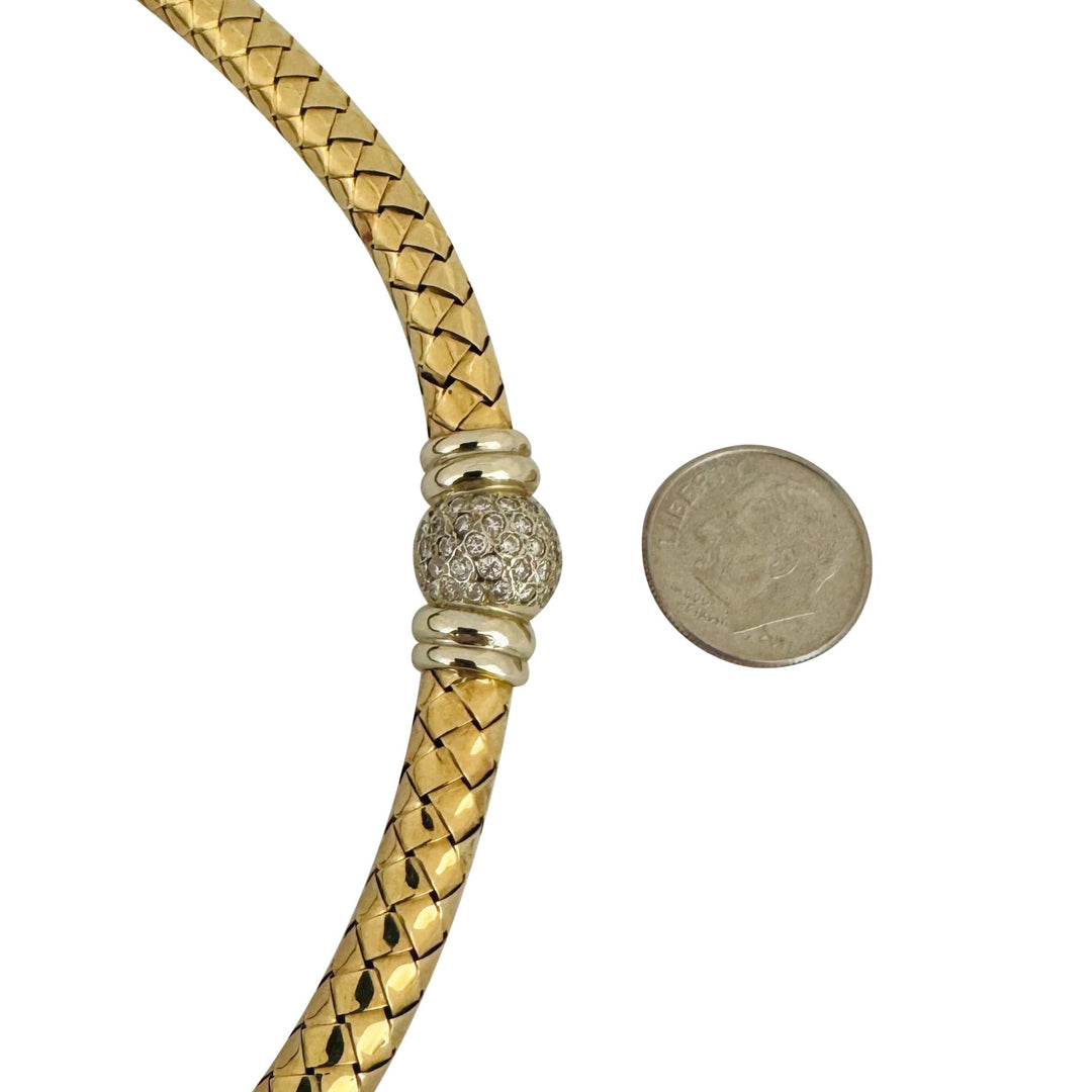18k Yellow Gold and Diamonds 51.2g Vintage Woven Station Necklace Italy 18"