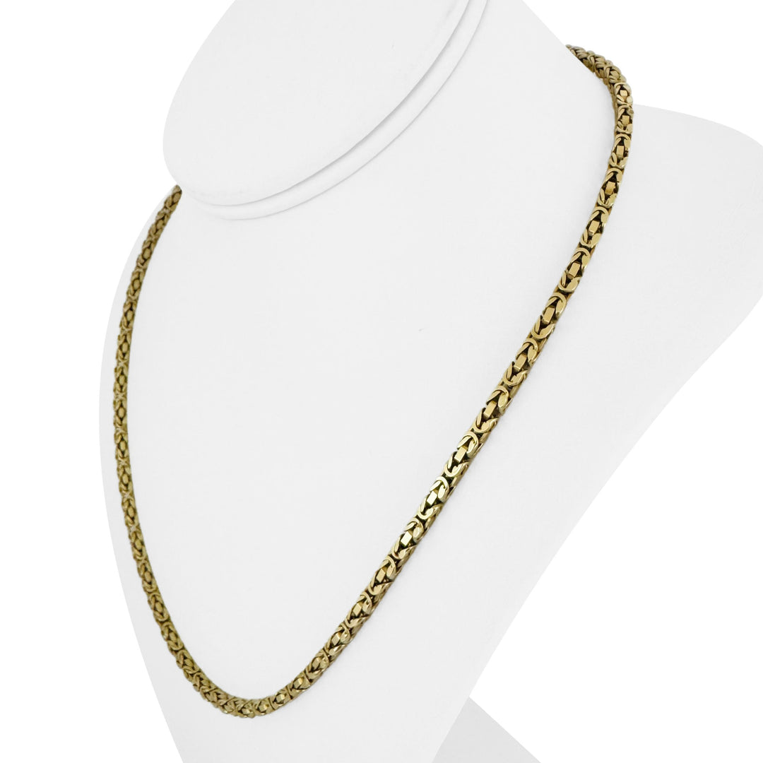14k Yellow Gold 32.4g Solid Heavy 3mm Squared Byzantine Link Necklace 20"