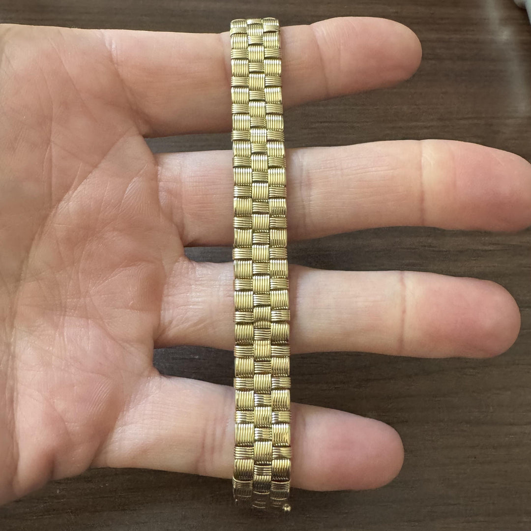 14k Yellow Gold 25.5g Heavy Ladies 11.5mm Basket Weave Link Bracelet Italy 7.5"