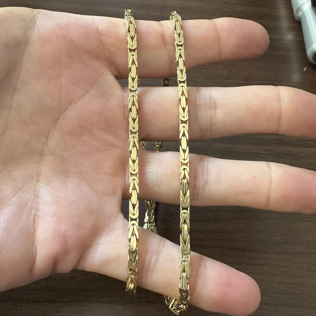 14k Yellow Gold 40.8g Solid Heavy 3.2mm Squared Byzantine Link Necklace 22"