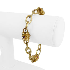 14k Yellow Gold 31.2g Mulit Gemstone Oval Link Station Toggle Bracelet 7.5"