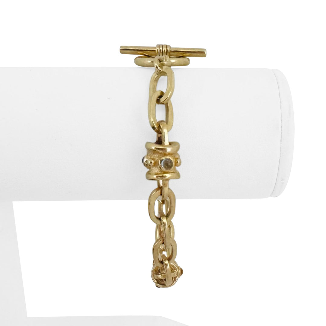14k Yellow Gold 31.2g Mulit Gemstone Oval Link Station Toggle Bracelet 7.5"