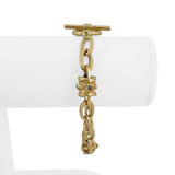 14k Yellow Gold 31.2g Mulit Gemstone Oval Link Station Toggle Bracelet 7.5"