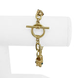 14k Yellow Gold 31.2g Mulit Gemstone Oval Link Station Toggle Bracelet 7.5"