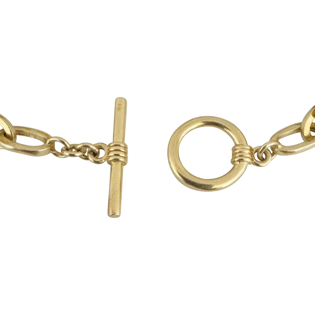 14k Yellow Gold 31.2g Mulit Gemstone Oval Link Station Toggle Bracelet 7.5"