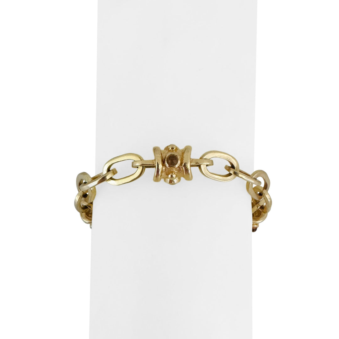 14k Yellow Gold 31.2g Mulit Gemstone Oval Link Station Toggle Bracelet 7.5"