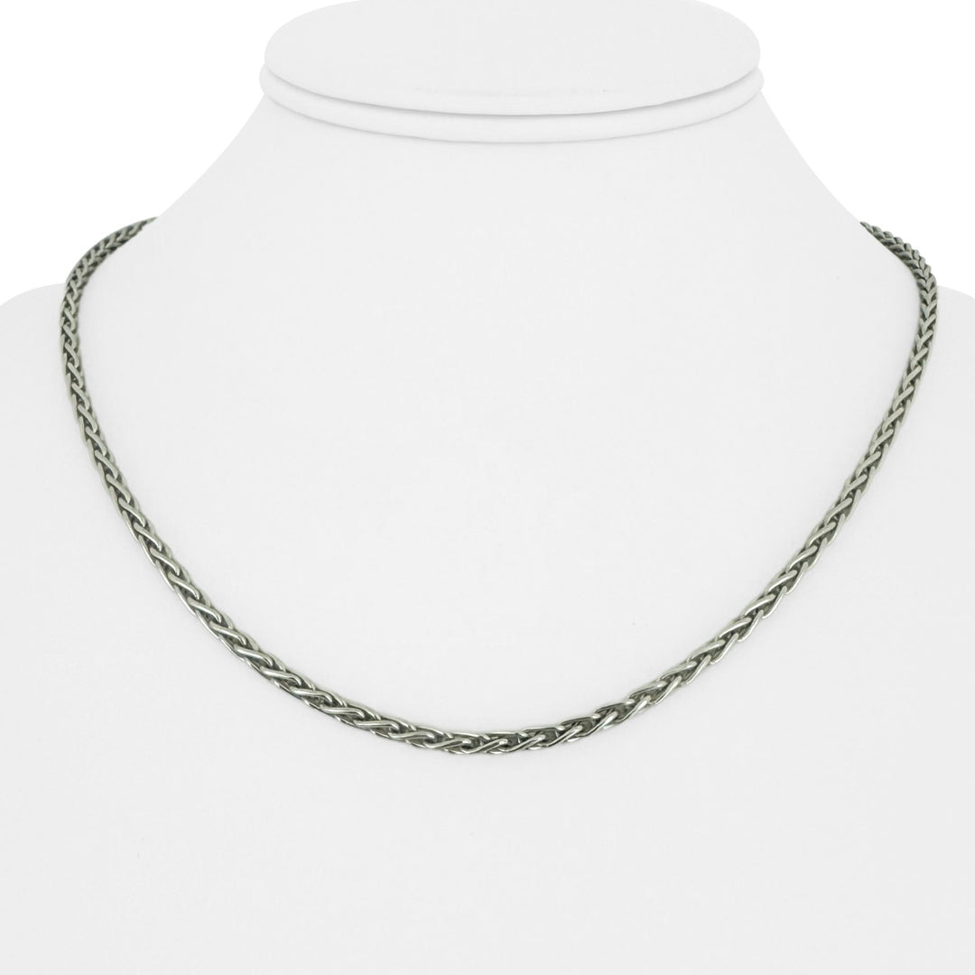 14k White Gold 17g Solid Heavy 3mm Wheat Link Chain Necklace 18"