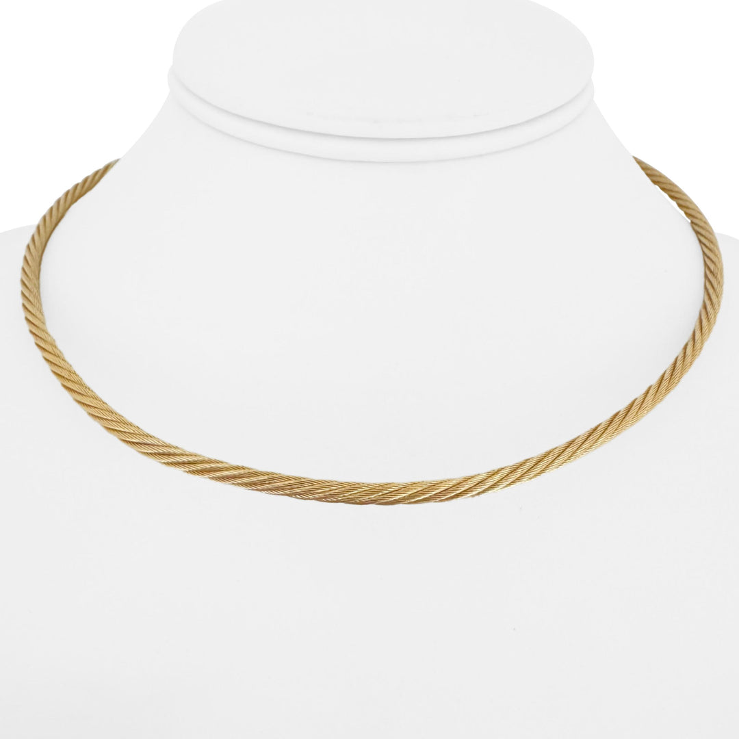 14k Yellow Gold 26.8g Solid Ladies Rigid Twisted Rope Collar Necklace 15"