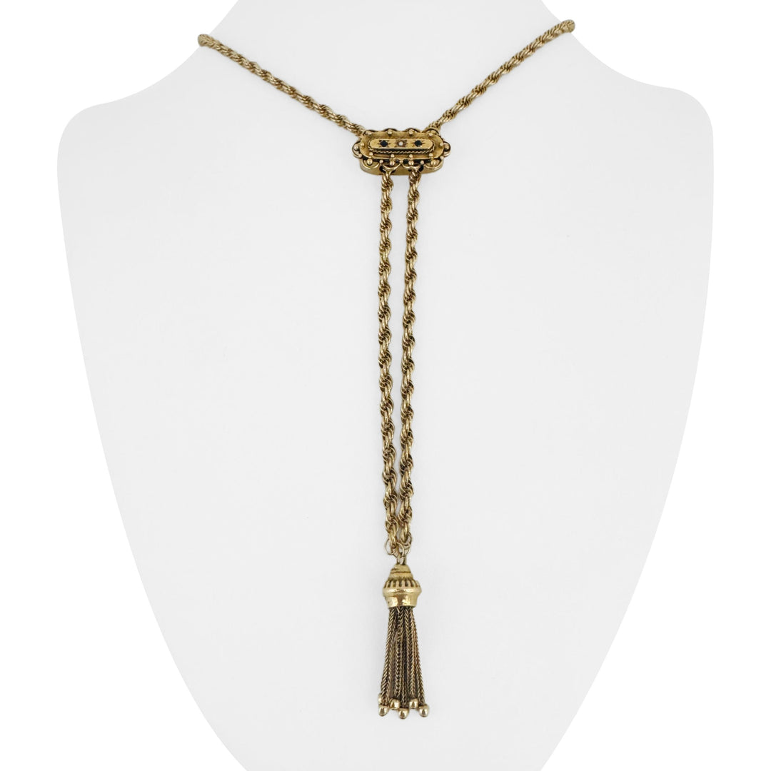14k Yellow Gold 20.6g Solid Vintage Slide Lariat Tassel Necklace 26"