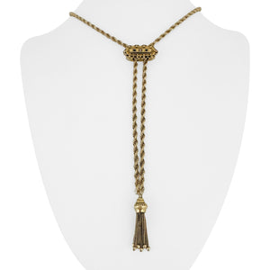 14k Yellow Gold 20.6g Solid Vintage Slide Lariat Tassel Necklace 26"