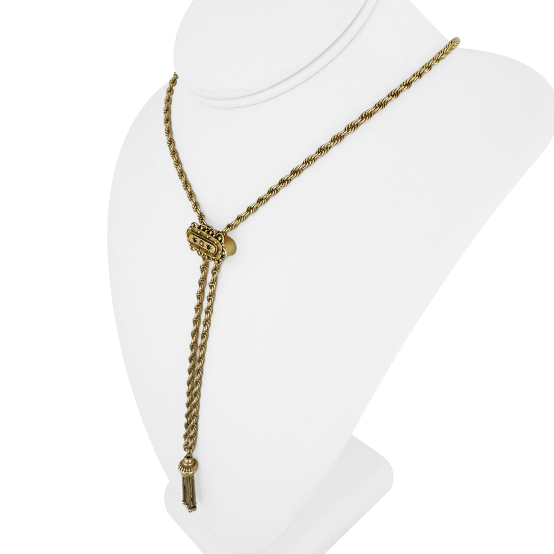 14k Yellow Gold 20.6g Solid Vintage Slide Lariat Tassel Necklace 26"