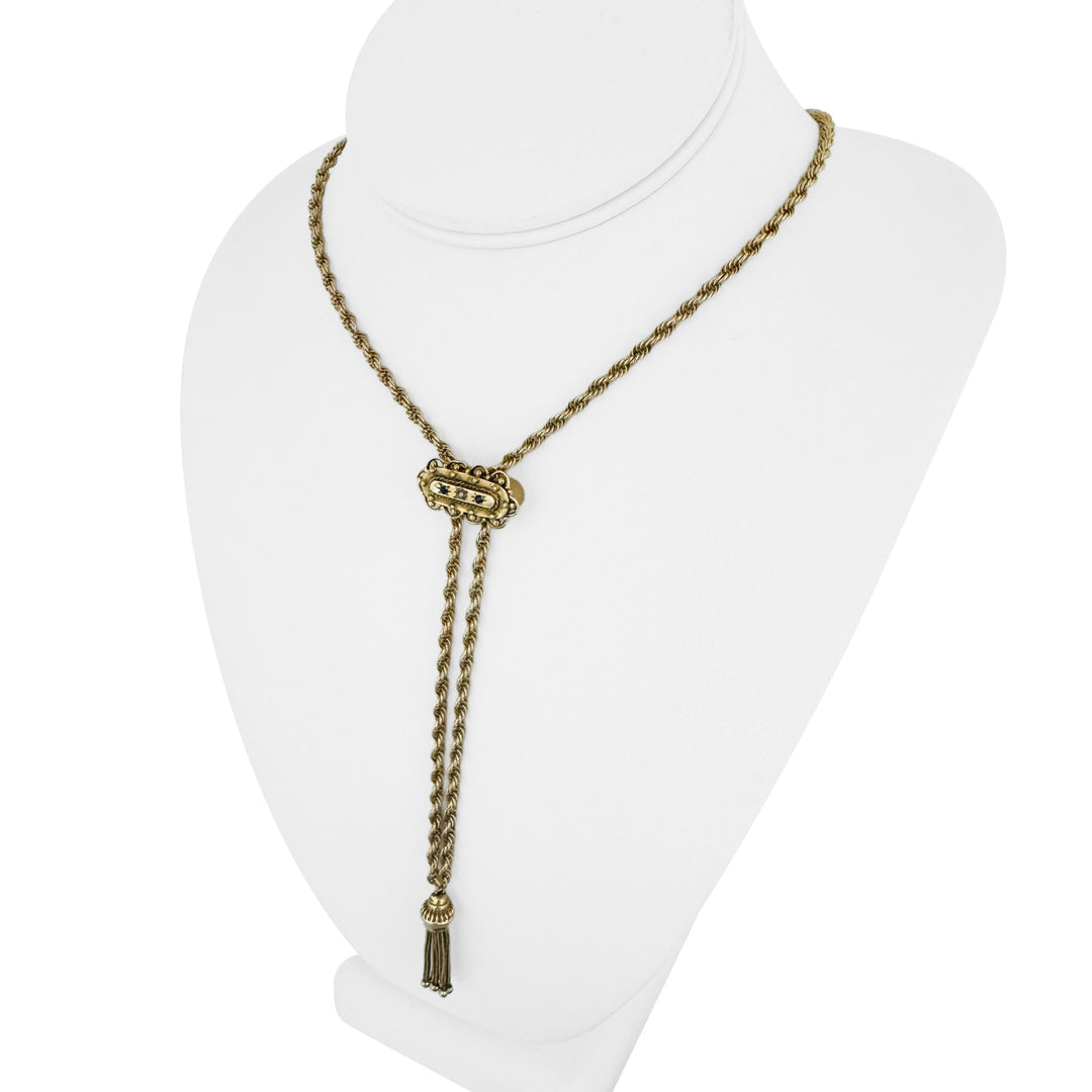 14k Yellow Gold 20.6g Solid Vintage Slide Lariat Tassel Necklace 26"