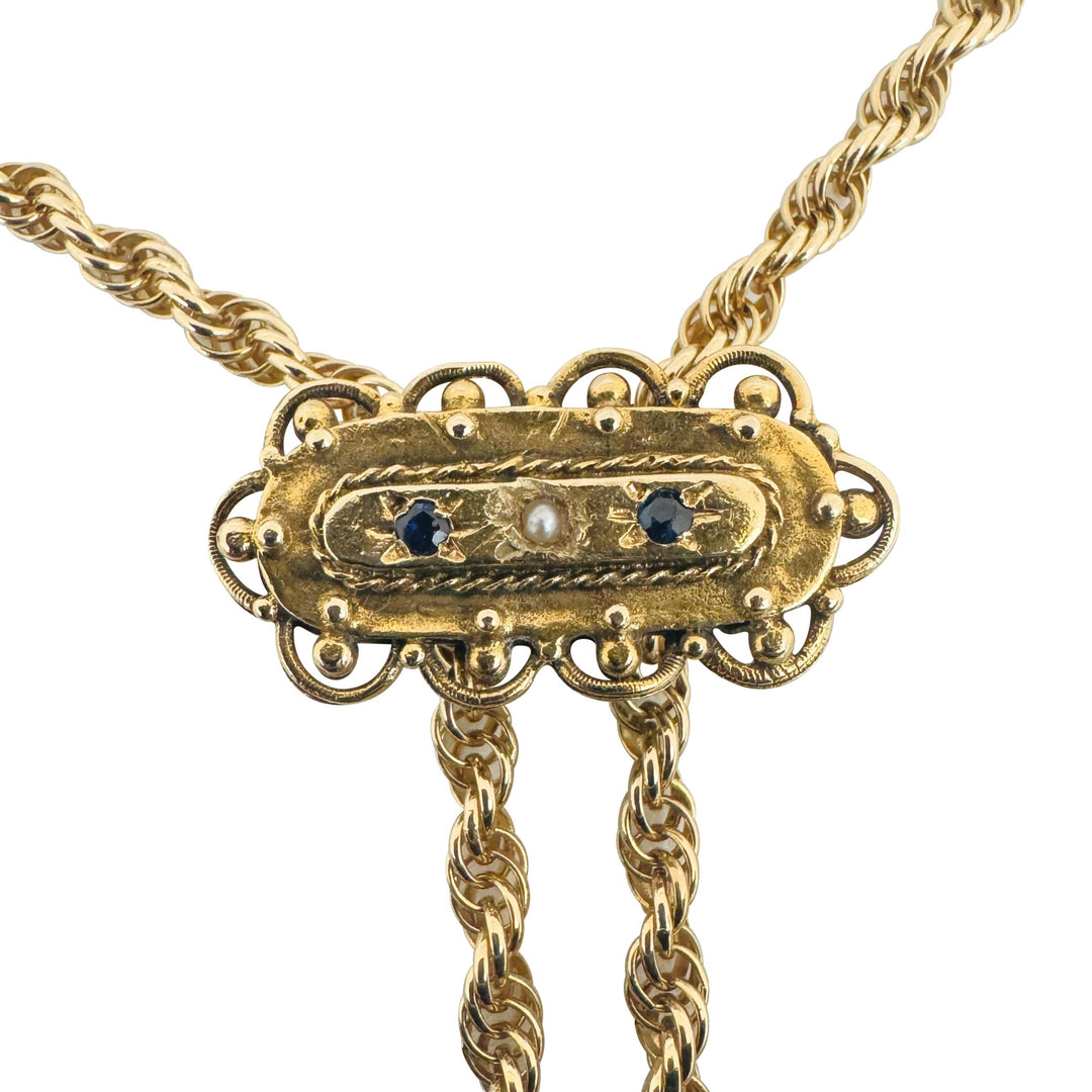 14k Yellow Gold 20.6g Solid Vintage Slide Lariat Tassel Necklace 26"