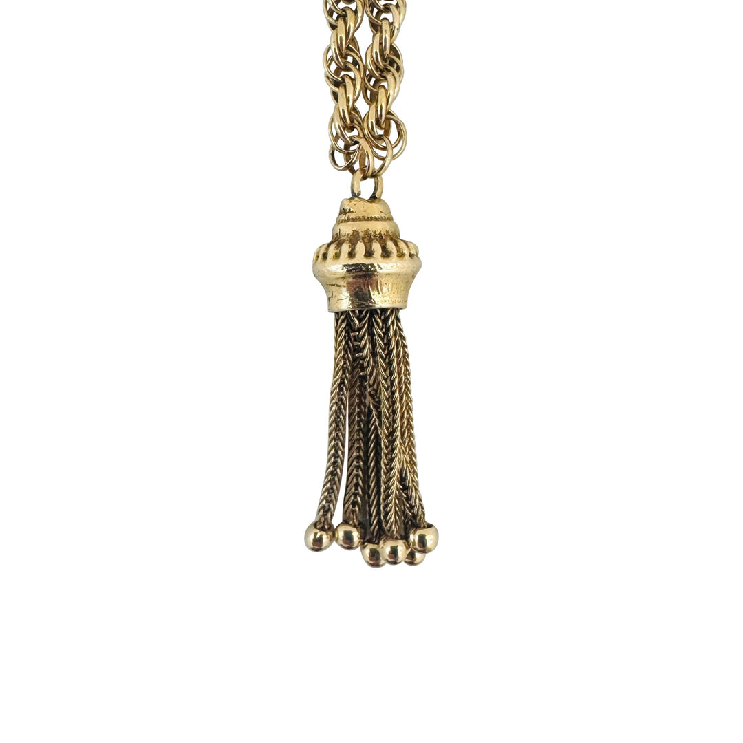 14k Yellow Gold 20.6g Solid Vintage Slide Lariat Tassel Necklace 26"