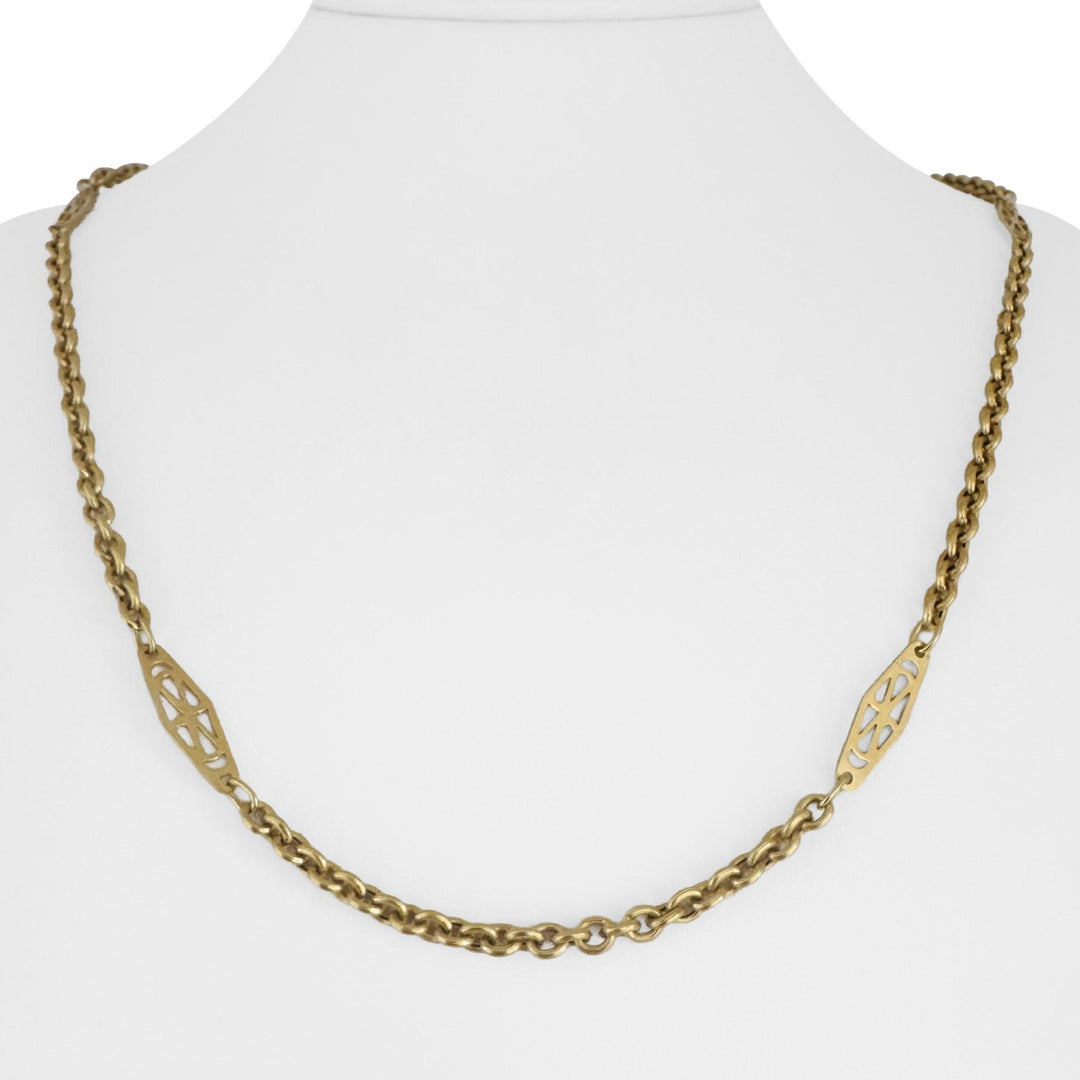 18k Yellow Gold 13g Semi Solid Cable Link Station Chain Necklace Italy 23"