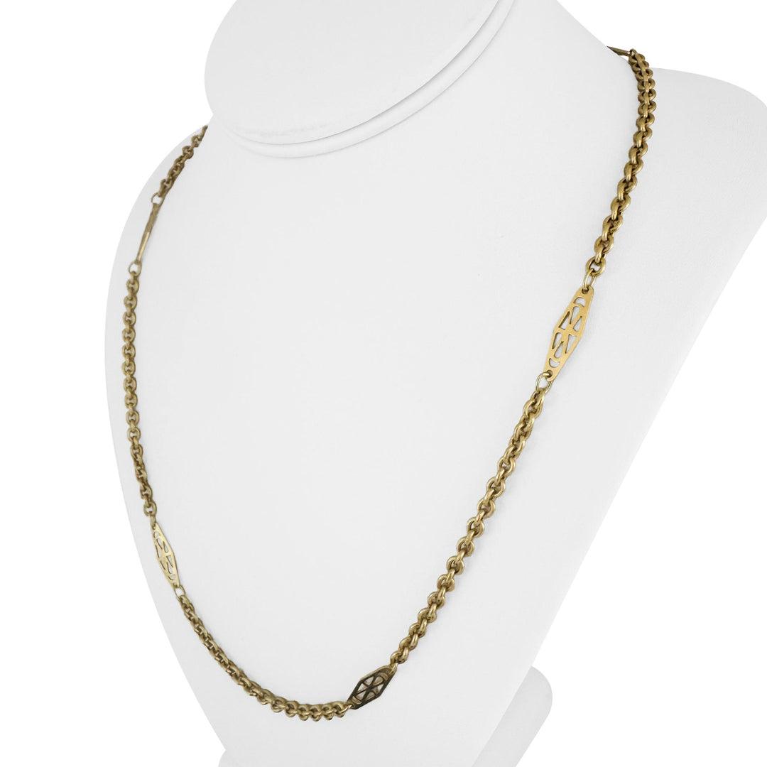 18k Yellow Gold 13g Semi Solid Cable Link Station Chain Necklace Italy 23"