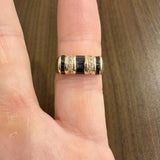 14k Yellow Gold Blue Sapphire and Diamond Domed Square Band Ring Size 6
