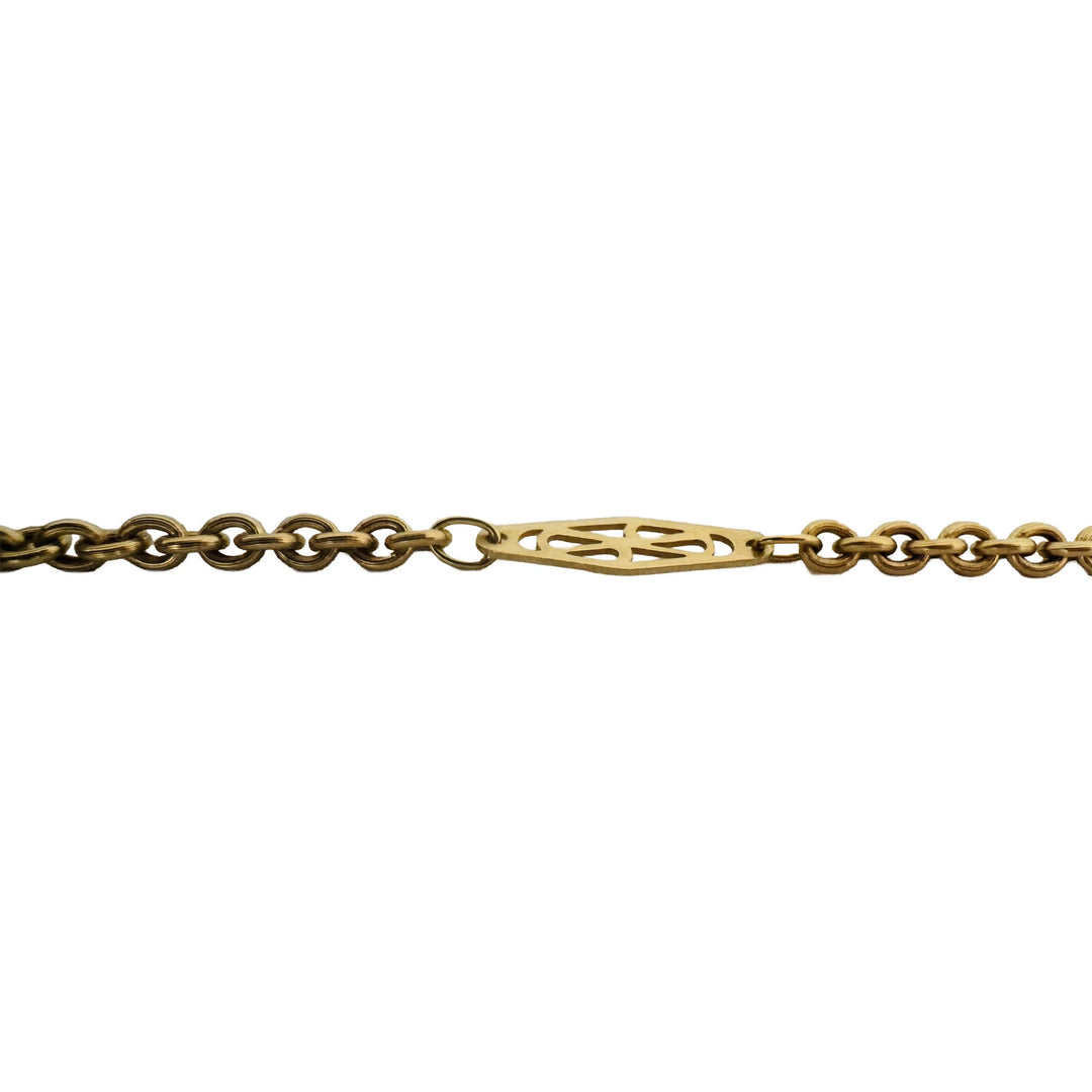 18k Yellow Gold 13g Semi Solid Cable Link Station Chain Necklace Italy 23"
