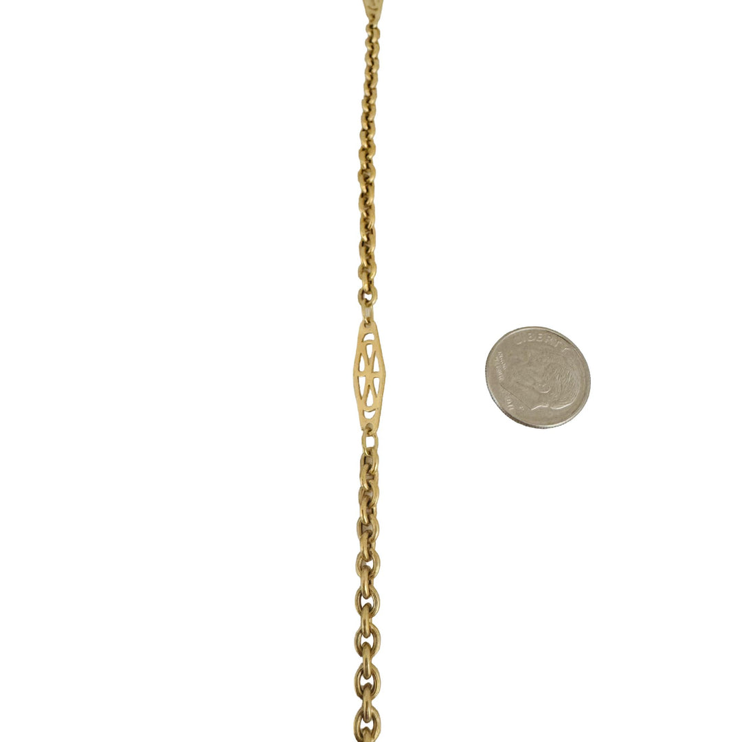 18k Yellow Gold 13g Semi Solid Cable Link Station Chain Necklace Italy 23"