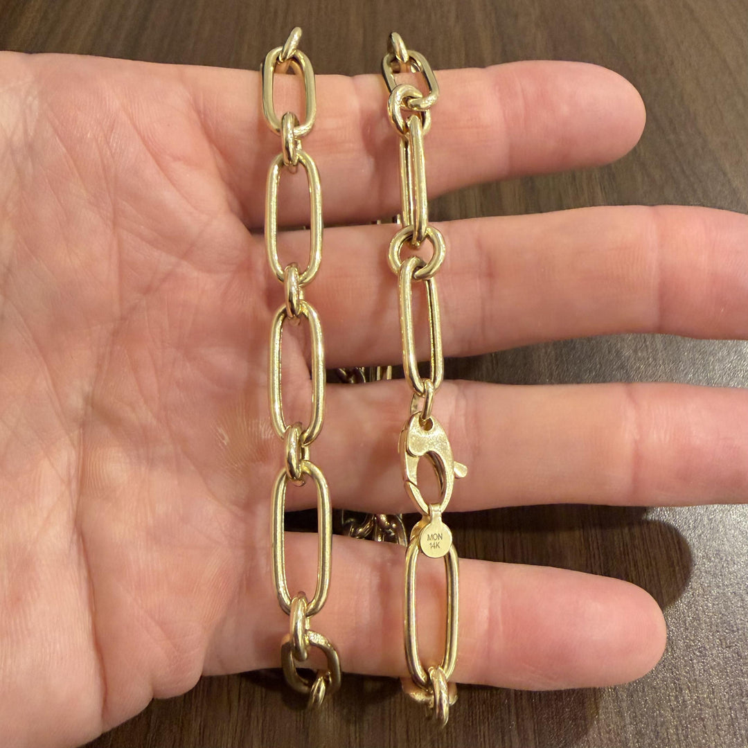 14k Yellow Gold 17g Hollow Ladies Elongated Oval Cable Link Necklace 18"