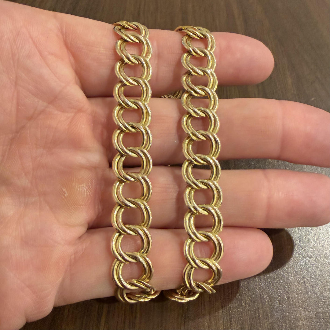 14K Yellow Gold 18.5g Semi Solid 12mm Double Curb Link Necklace Italy 16"