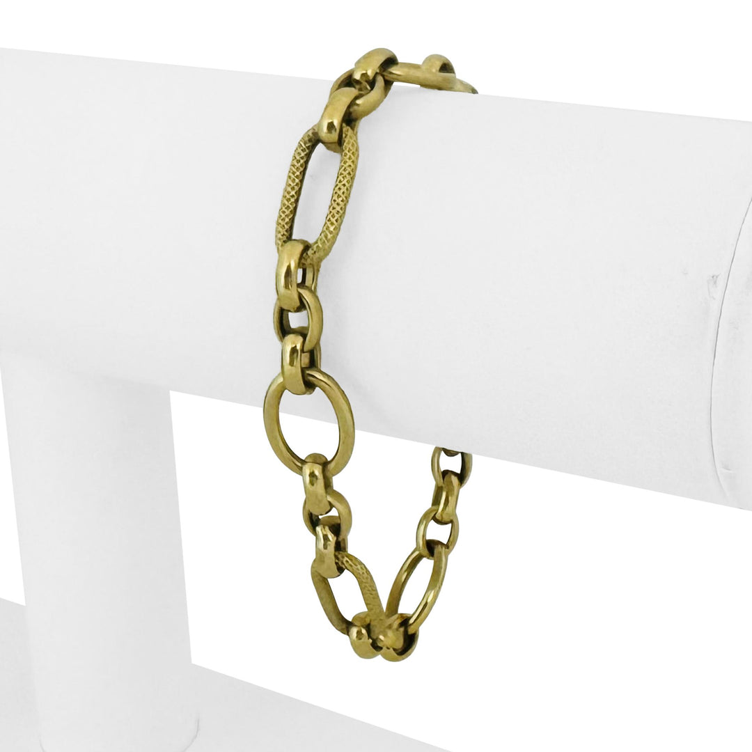18k Yellow Gold 7.3g Hollow Vintage 7.5mm Fancy Cable Link Bracelet Italy 7.25"
