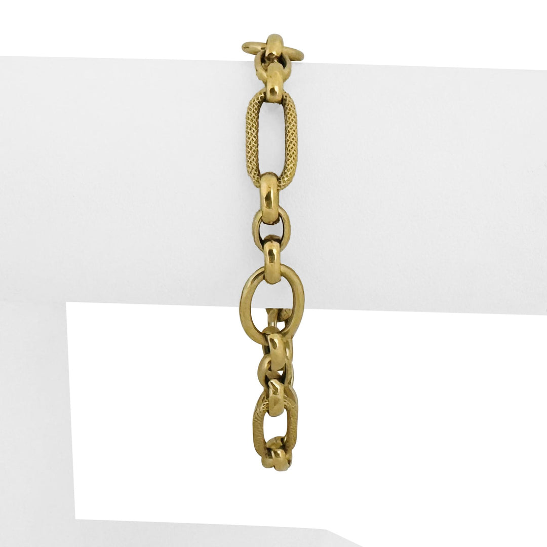 18k Yellow Gold 7.3g Hollow Vintage 7.5mm Fancy Cable Link Bracelet Italy 7.25"
