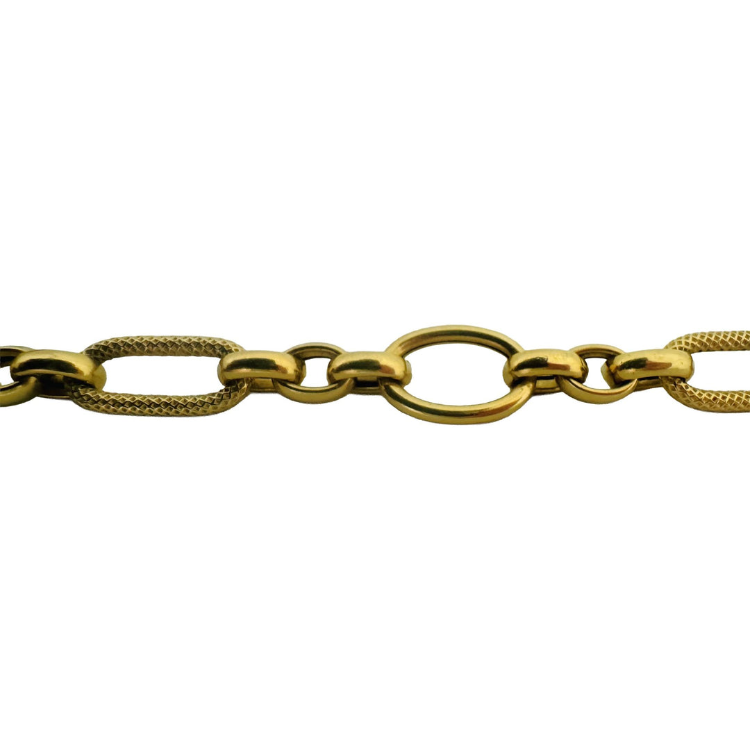 18k Yellow Gold 7.3g Hollow Vintage 7.5mm Fancy Cable Link Bracelet Italy 7.25"