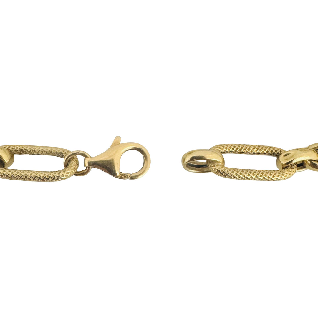 18k Yellow Gold 7.3g Hollow Vintage 7.5mm Fancy Cable Link Bracelet Italy 7.25"