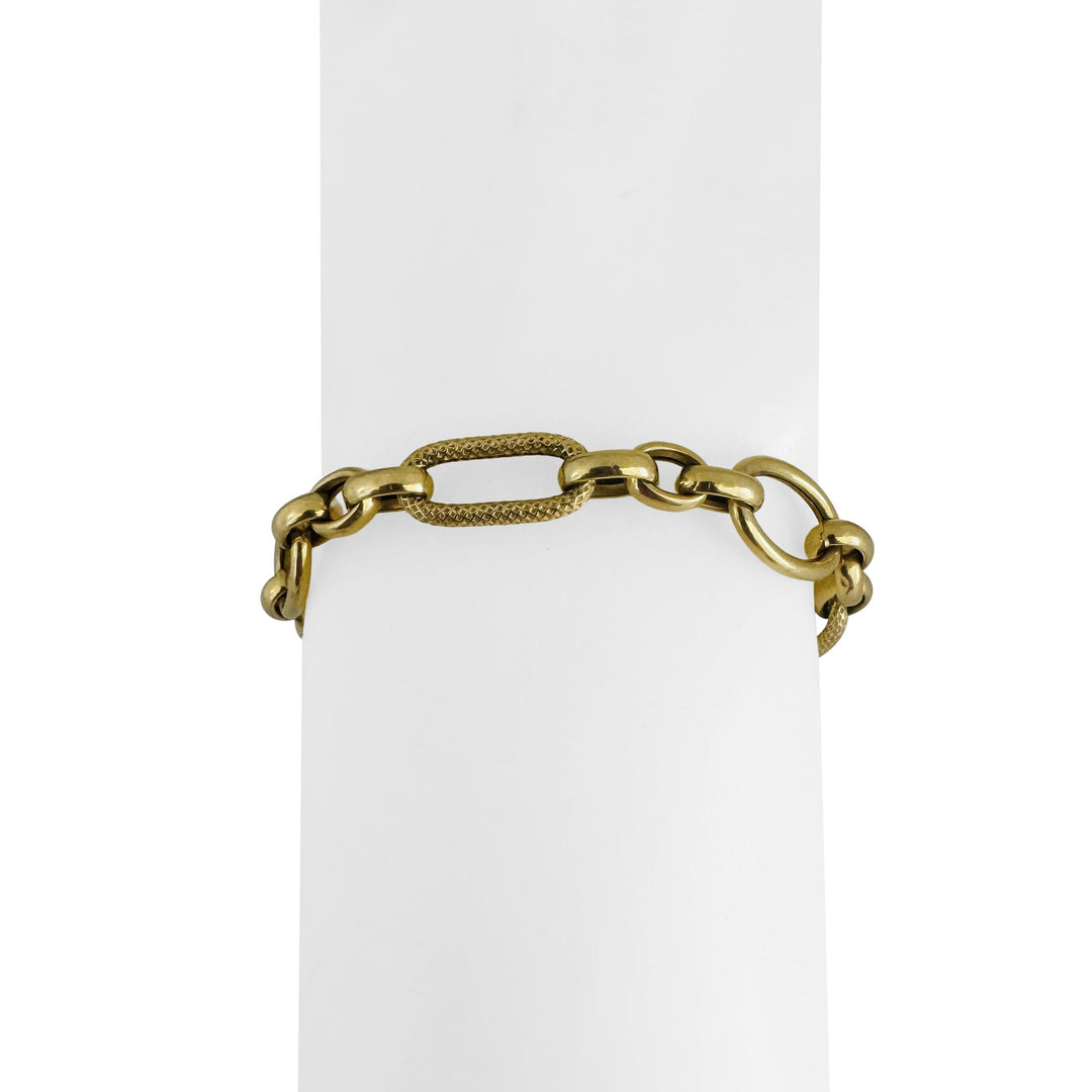 18k Yellow Gold 7.3g Hollow Vintage 7.5mm Fancy Cable Link Bracelet Italy 7.25"