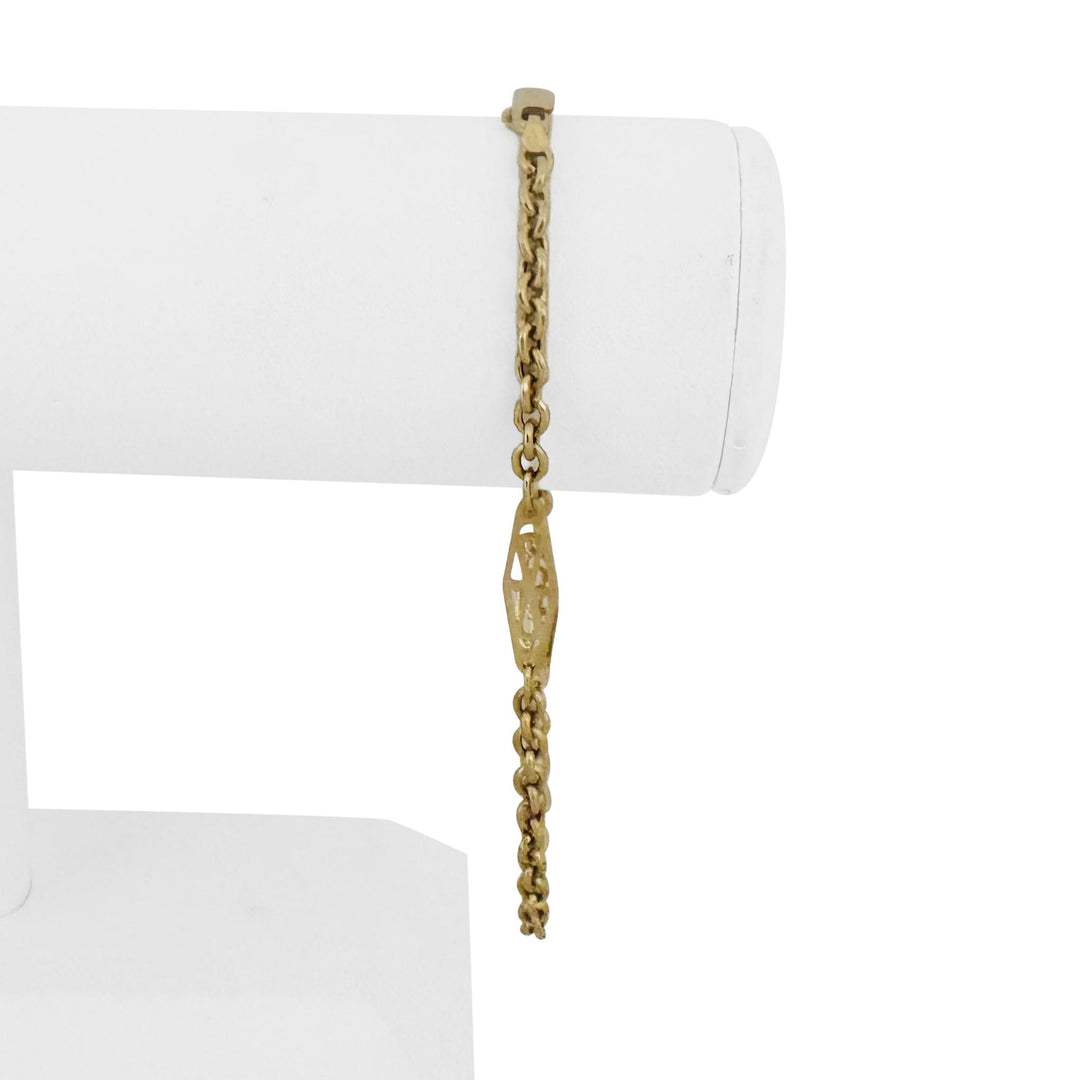 18k Yellow Gold 5.7g Semi Solid Cable Link Station Bracelet Italy 9"