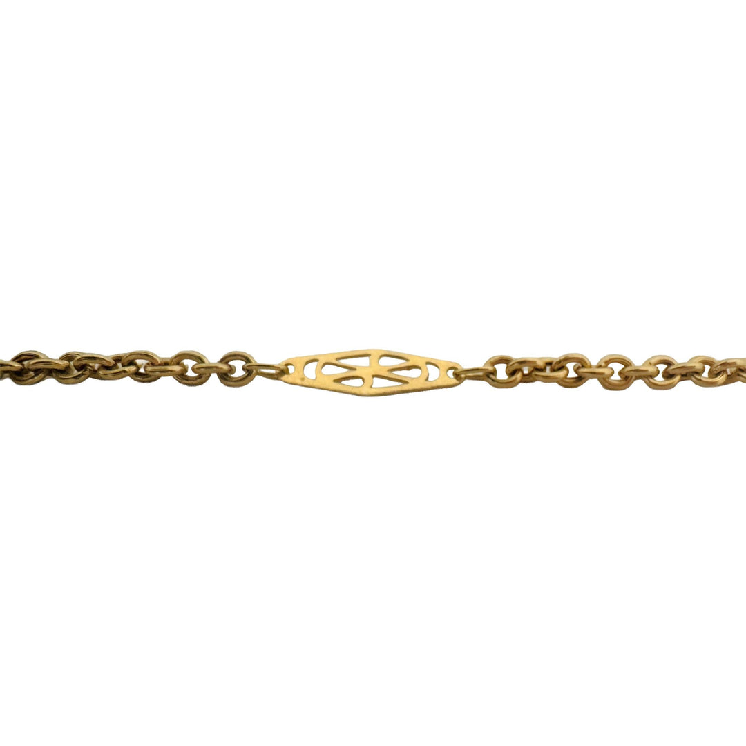 18k Yellow Gold 5.7g Semi Solid Cable Link Station Bracelet Italy 9"
