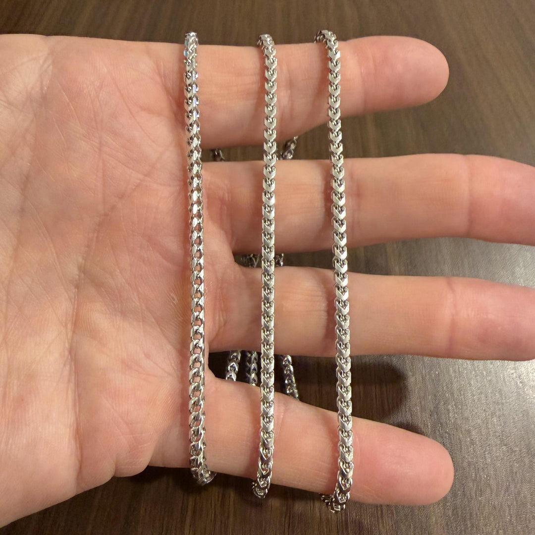 14k White Gold 41.4g Solid Heavy 3mm Squared Franco Link Chain Necklace 30"