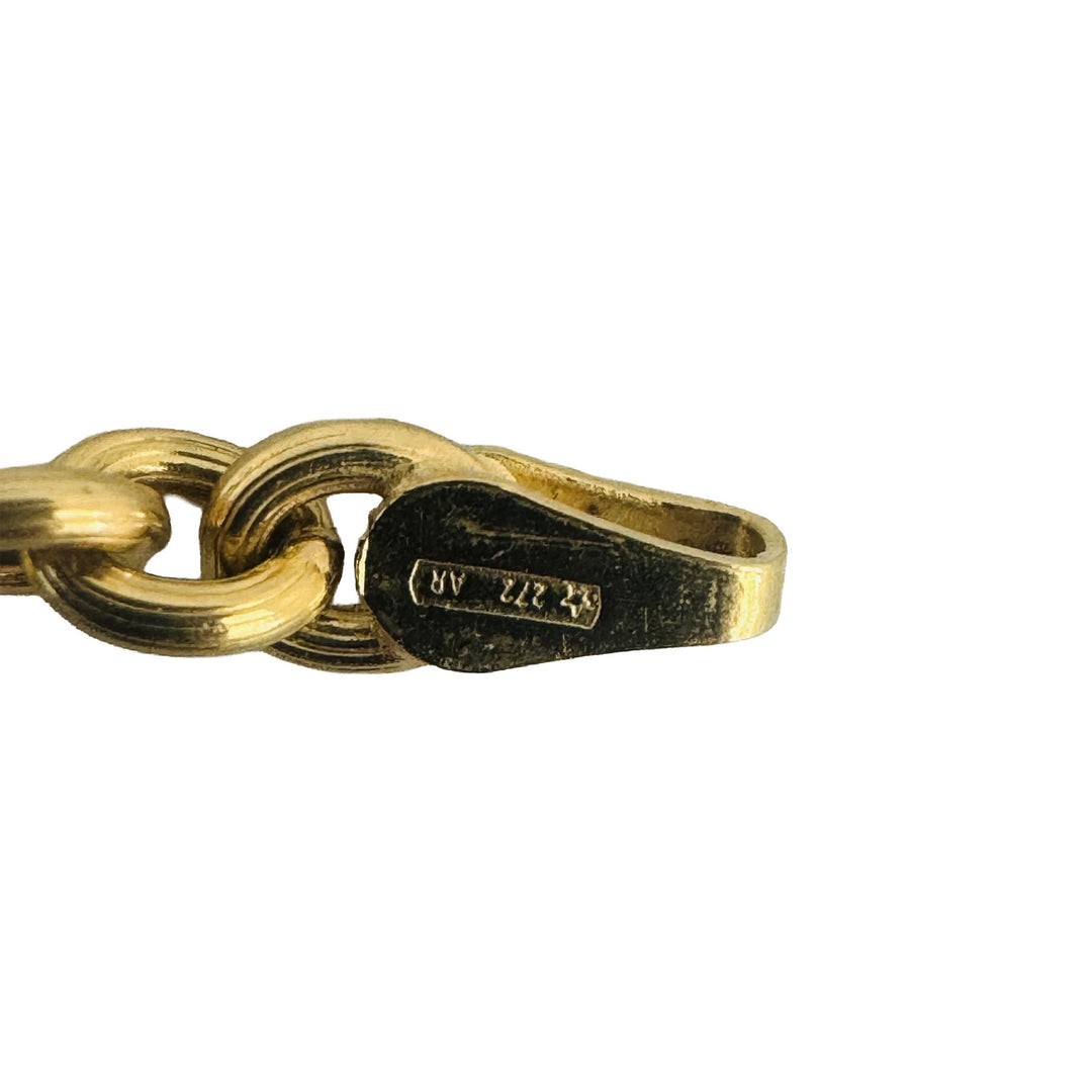 18k Yellow Gold 5.7g Semi Solid Cable Link Station Bracelet Italy 9"